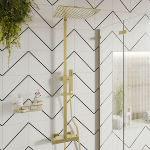 Arezzo Deluxe Cool Touch Square Thermostatic Shower (300 x 300mm Head   Brushed Brass)