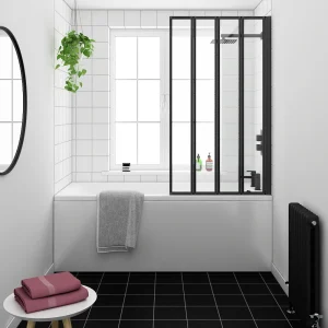 Arezzo Square Single Ended Bath with Matt Black Bi Fold Screen