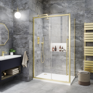 Arezzo 1000 x 800 Soft Closing Sliding Shower Door Enclosure   Brushed Brass