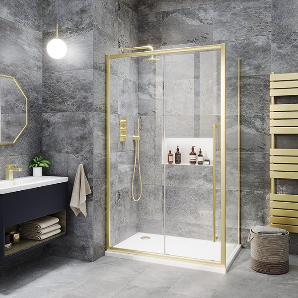 Arezzo Brushed Brass Round Thermostatic Shower Pack with Wall Mounted Head + Handset - Image 3