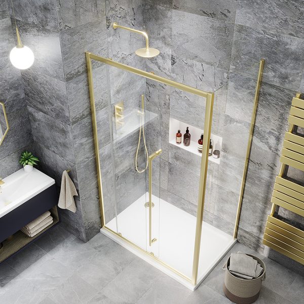 Arezzo 1200 x 800 Soft Closing Sliding Shower Door Enclosure   Brushed Brass - Image 3