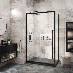 Arezzo 1000 x 800 Soft Closing Sliding Shower Door Enclosure   Matt Black