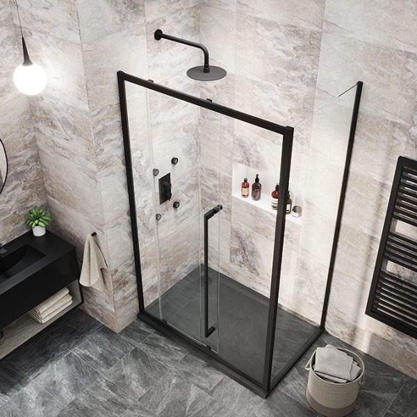 Arezzo 1200 x 800 Soft Closing Sliding Shower Door Enclosure   Matt Black - Image 3