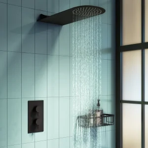 Arezzo Matt Black Round Shower Package w. Concealed Valve + Flat Fixed Shower Head
