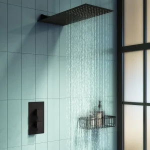 Arezzo Matt Black Square Shower Package with Concealed Valve + Flat Fixed Shower Head