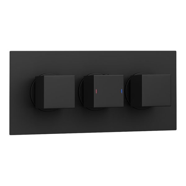 Arezzo Matt Black Square Triple Thermostatic Shower Pack with Flat Fixed Head + Handset - Image 4