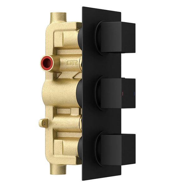 Arezzo Matt Black Square Triple Thermostatic Shower Pack with Flat Fixed Head + Handset - Image 5