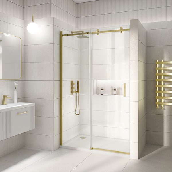 Arezzo Fluted Brushed Brass Concealed Shower Package with Valve, Square Fixed Head and Handset - Image 2