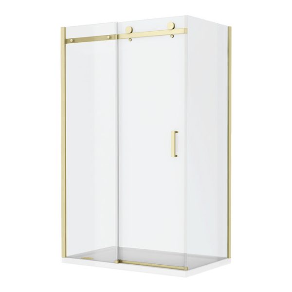 Arezzo Brushed Brass 1000 x 700 Frameless Sliding Door Shower Enclosure - Image 2