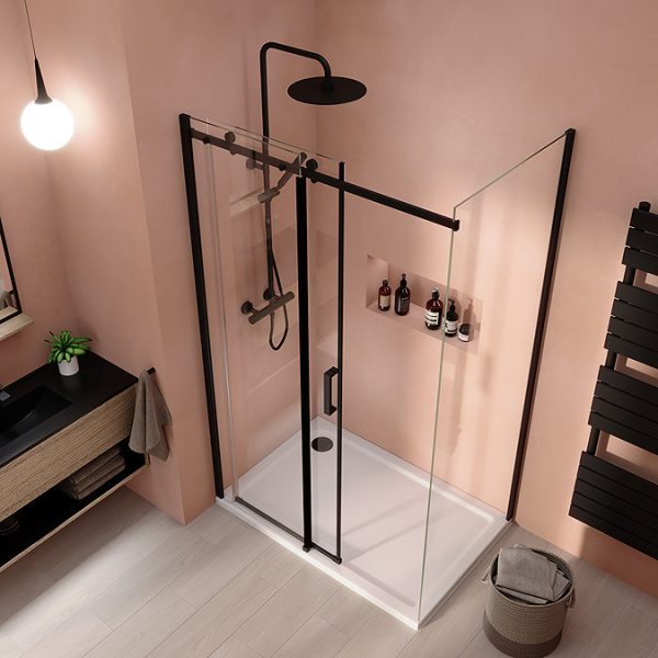 Arezzo Matt Black 1400 x 900 Frameless Sliding Door Shower Enclosure - Image 3