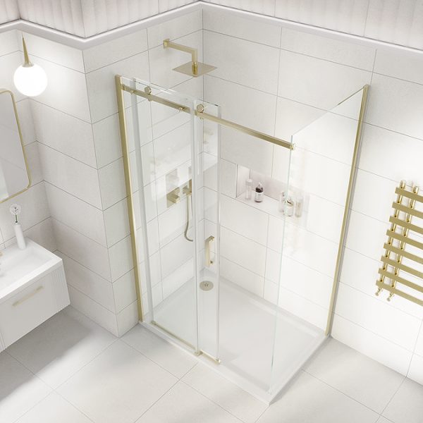 Arezzo Brushed Brass 1000 x 700 Frameless Sliding Door Shower Enclosure - Image 3