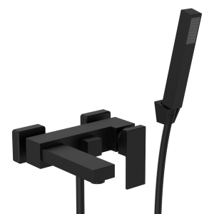 Arezzo Square Matt Black Wall Mounted Bath Shower Mixer Tap incl. Shower Kit