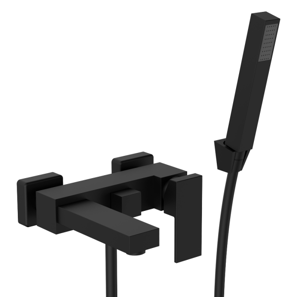 Arezzo Square Matt Black Wall Mounted Bath Shower Mixer Tap incl. Shower Kit