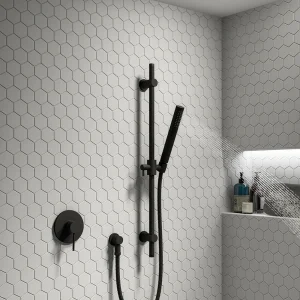 Arezzo Matt Black Round Shower Valve incl. Slide Rail Kit with Pencil Handset