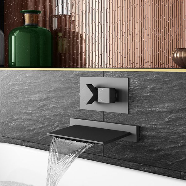 Arezzo Matt Black Slimline Waterfall Wall Mounted Bath Spout - Image 2