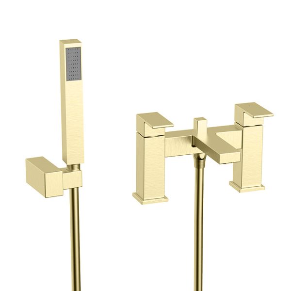 Arezzo Square Brushed Brass Bath Shower Mixer with Shower Kit - Image 2