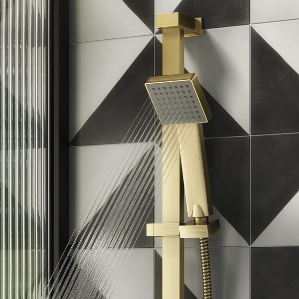 Arezzo Brushed Brass Square Thermostatic Bar Valve + Slide Rail Kit - Image 2