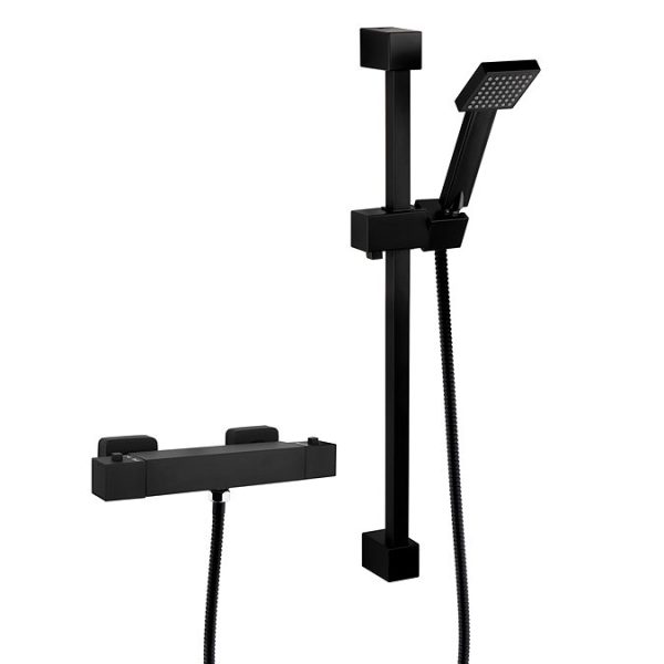 Arezzo Matt Black Square Thermostatic Bar Valve + Slide Rail Kit - Image 4