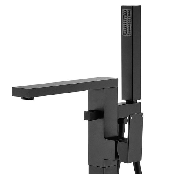 Arezzo Square Matt Black Floor Mounted Free standing Bath Shower Mixer - Image 2