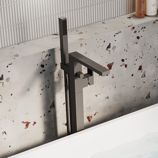 Arezzo Square Matt Black Floor Mounted Free standing Bath Shower Mixer - Image 5