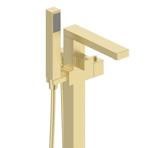Arezzo Square Thermostatic Floor Mounted Freestanding Bath Shower Mixer Brushed Brass - Image 3