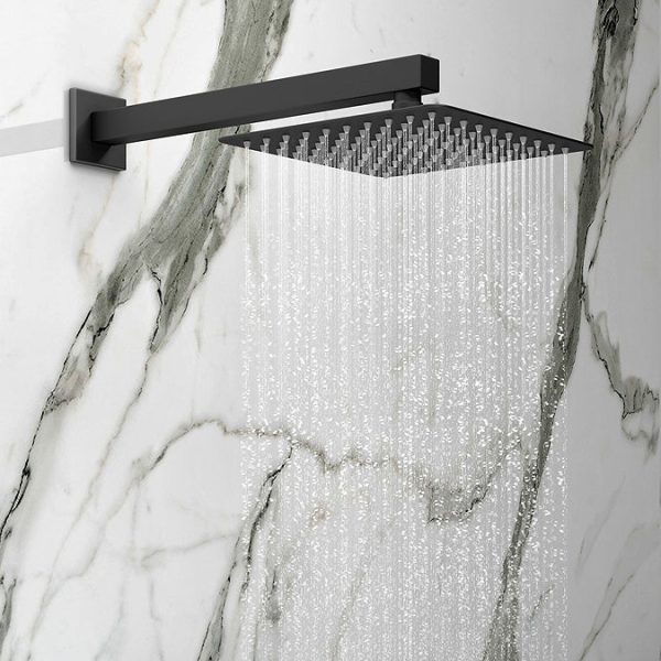 Arezzo Matt Black Square Concealed Triple Shower Valve with Fixed Head + 4 Body Jets - Image 3