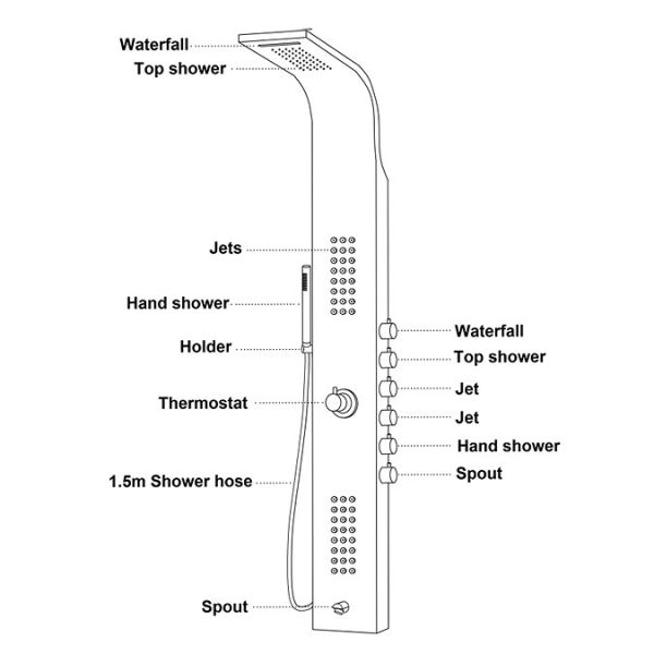 Arezzo Shower Tower Panel   Brushed Brass (Thermostatic) - Image 7