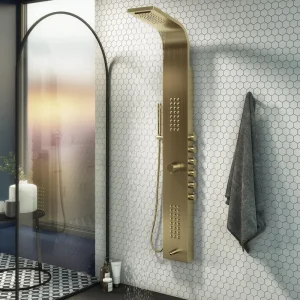 Arezzo Shower Tower Panel   Brushed Brass (Thermostatic)