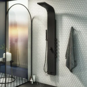 Arezzo Shower Tower Panel   Matt Black (Thermostatic)