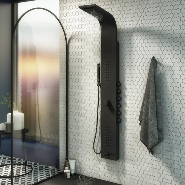 Arezzo Shower Tower Panel   Matt Black (Thermostatic)