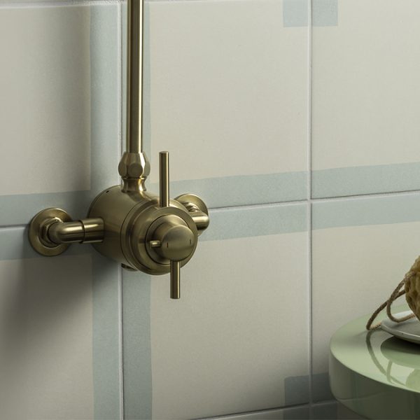 Arezzo Brushed Brass Dual Exposed Thermostatic Shower Valve with Rigid Riser Kit - Image 5