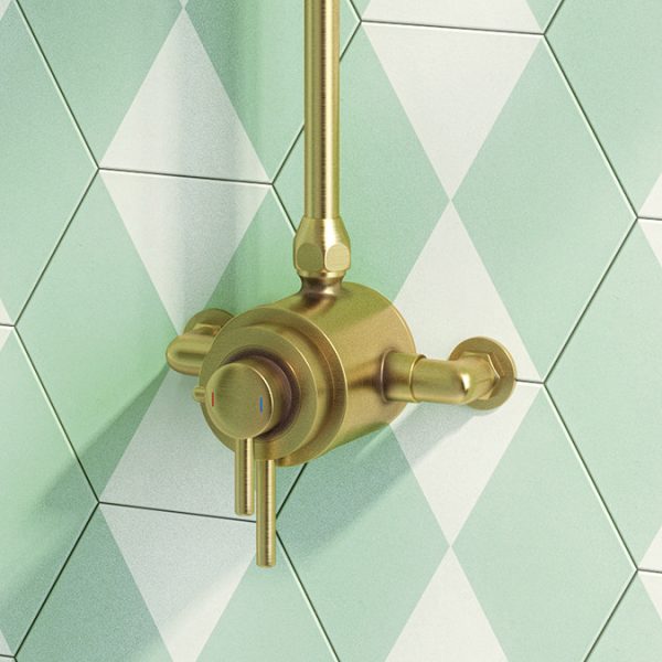 Arezzo Brushed Brass Dual Exposed Thermostatic Shower Valve with Rigid Riser Kit - Image 3