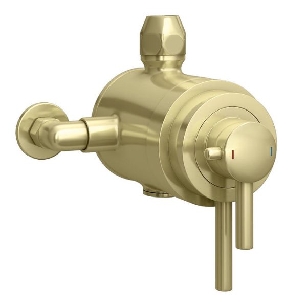 Arezzo Brushed Brass Dual Exposed Thermostatic Shower Valve with Rigid Riser Kit - Image 4