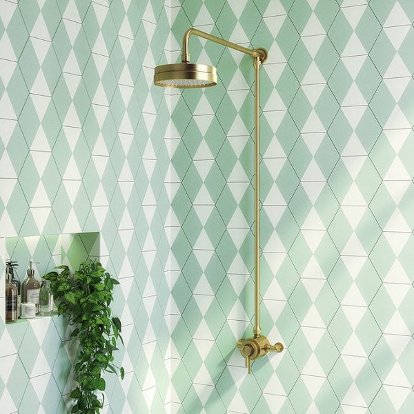 Arezzo Brushed Brass Dual Exposed Thermostatic Shower Valve with Rigid Riser Kit - Image 2