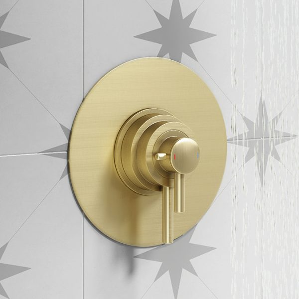 Arezzo Brushed Brass Round Concealed Dual Thermostatic Valve with 200mm Shower Head - Image 4
