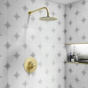 Arezzo Brushed Brass Round Concealed Dual Thermostatic Valve with 200mm Shower Head