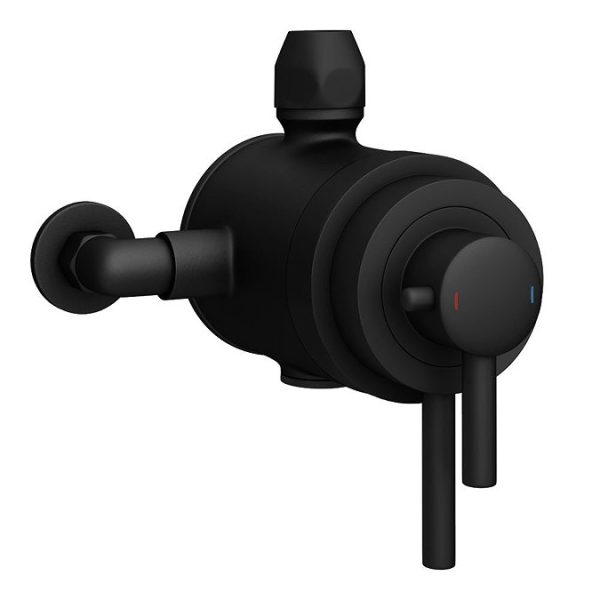 Arezzo Matt Black Dual Exposed Valve with Rigid Riser Kit, 195mm Shower Head, Handshower & Diverter - Image 3