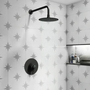 Arezzo Matt Black Round Concealed Dual Thermostatic Valve with 200mm Shower Head