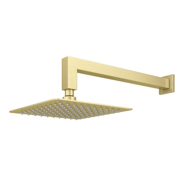 Arezzo Brushed Brass Square Wall Mounted Thermostatic Shower Valve with Handset + 200mm Fixed Shower Head - Image 2