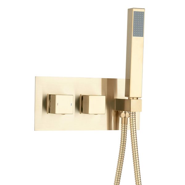 Arezzo Brushed Brass Square Shower System (300mm Fixed Head, Handset + Integrated Parking Bracket) - Image 3