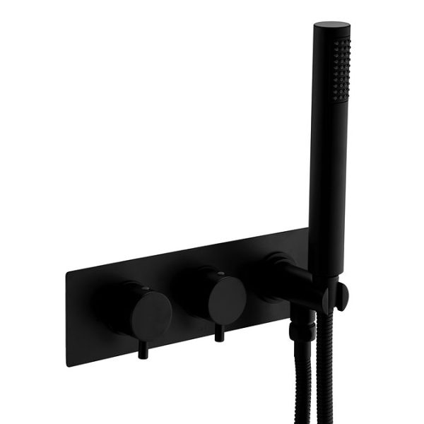 Arezzo Matt Black Round Shower System (Fixed Head, Handset + Integrated Parking Bracket) - Image 3