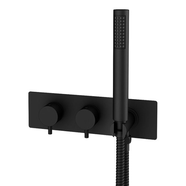 Arezzo Matt Black Round Shower System (Fixed Head, Handset + Integrated Parking Bracket) - Image 5