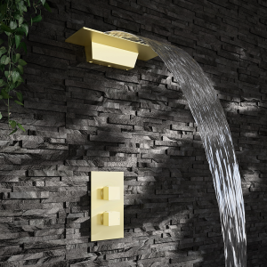 Arezzo Waterfall Shower Head with Concealed Shower Valve   Brushed Brass