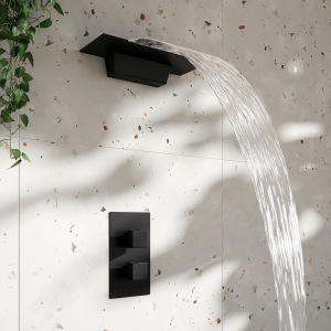 Arezzo Waterfall Shower Head with Concealed Shower Valve   Matt Black