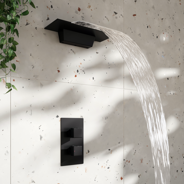 Arezzo Waterfall Shower Head with Concealed Shower Valve   Matt Black