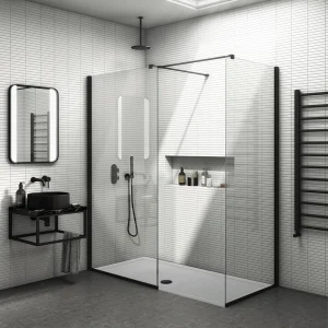 Arezzo Matt Black 10mm Glass 1400 x 800 Wet Room (with Screen, Side Panel + Tray)