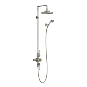 Burlington Avon Thermostatic Exposed Dual Outlet Shower Valve with 9 Inch Fixed Head and Handset   Brushed Nickel
