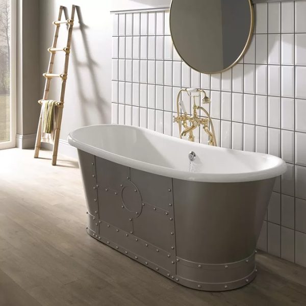 BC Designs Industrialé 1730mm Boat Bath   White / Silver - Image 3