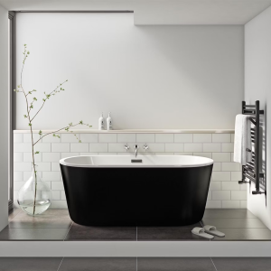 Mode Tate 1500mm Matt Black Double Ended Freestanding Bath with Waste