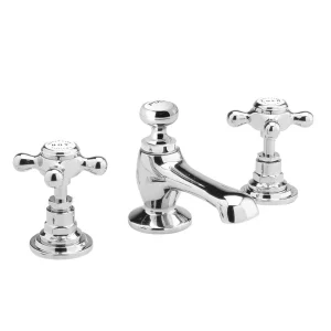Bayswater White Crosshead 3 Tap Hole Deck Basin Mixer + Pop Up Waste